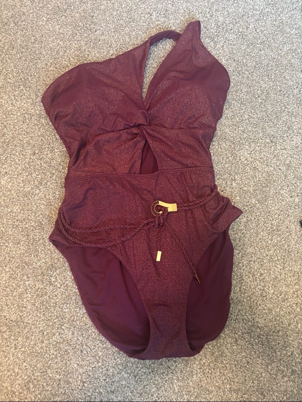 Shimmering Burgundy One-Piece Swimsuit with Twist Front